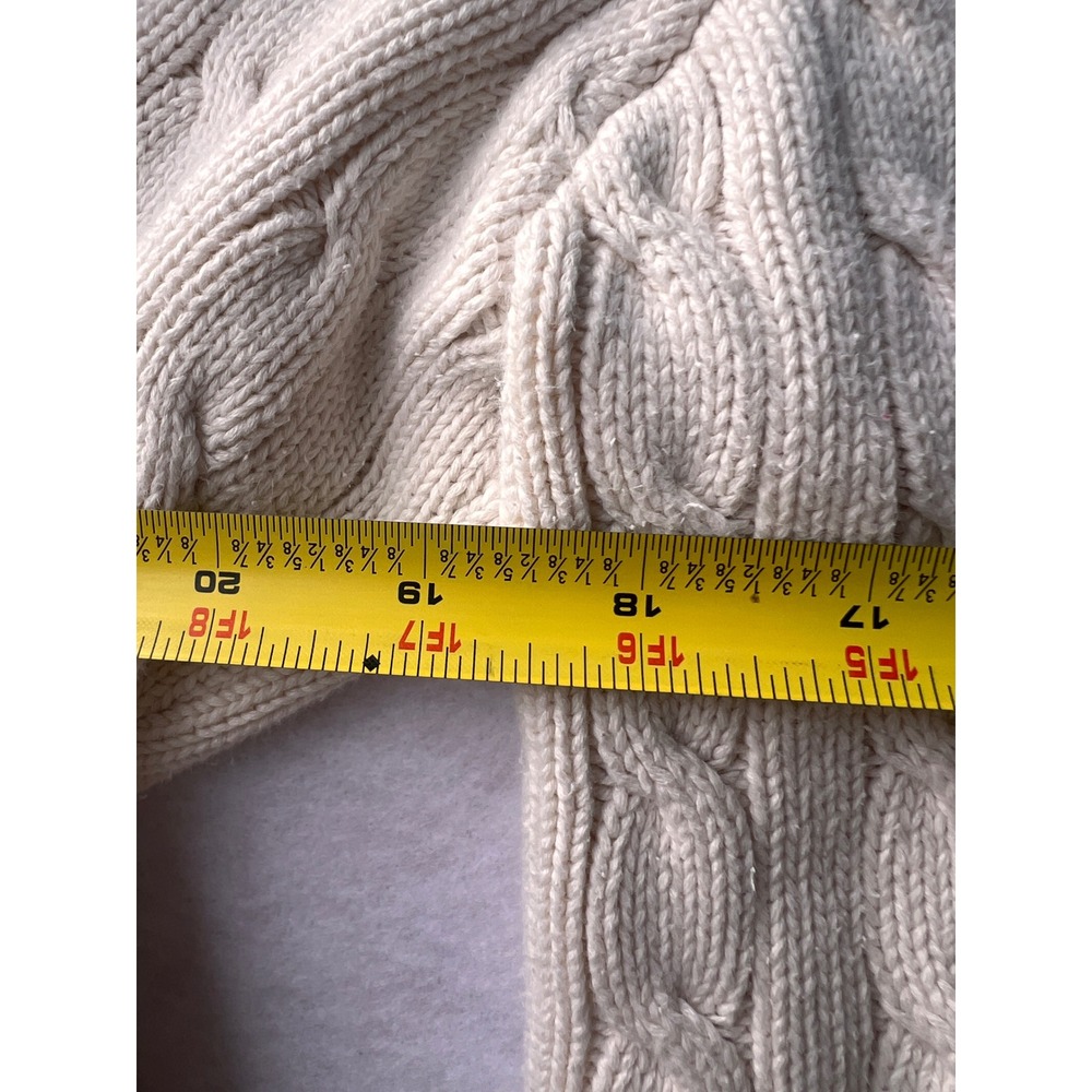Ralph Lauren Sport Womens XL Cream Cotton Cable Knit V-Neck Sweater Navy Pony - Picture 5 of 6